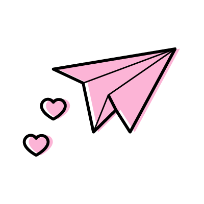 紙飛行機とハートのアイコンイラスト素材（ピンク）