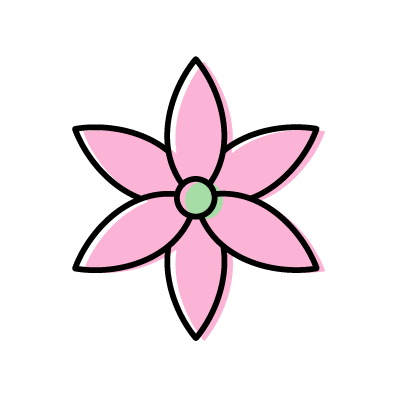 細く尖った６枚の花びらを持つピンク色の花のアイコンイラスト素材