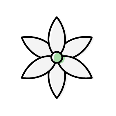 細く尖った６枚の花びらを持つ白い色の花のアイコンイラスト素材