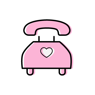 ピンク色のハート柄の固定電話のアイコンイラスト素材