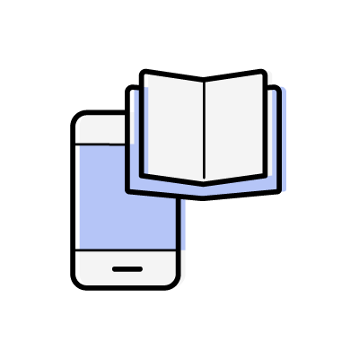 電子書籍アプリ（スマートフォンと本）のアイコンイラスト素材（ブルー）