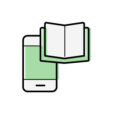 電子書籍アプリ（スマートフォンと本）のアイコンイラスト素材（グリーン）