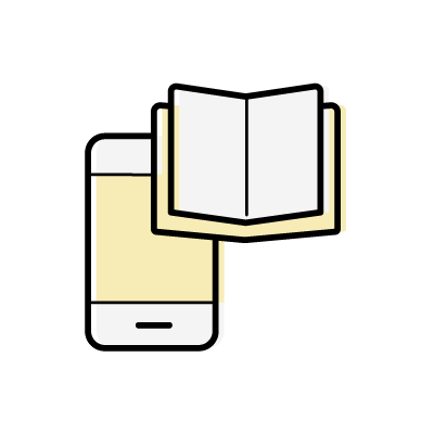電子書籍アプリ（スマートフォンと本）のアイコンイラスト素材（イエロー）