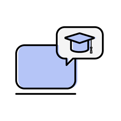 オンラインスクール（パソコンと角帽）のアイコンイラスト素材（ブルー）