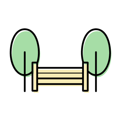 緑色の木と公園のベンチのアイコンイラスト素材