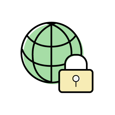 保護されたインターネット接続（地球儀と鍵）のアイコンイラスト素材（グリーン）
