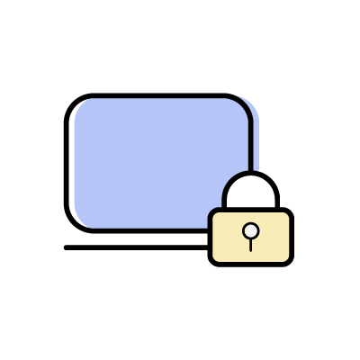 保護されたノートパソコン（鍵とノートパソコン）のアイコンイラスト素材（ブルー）