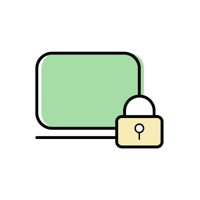 保護されたノートパソコン（鍵とノートパソコン）のアイコンイラスト素材（グリーン）