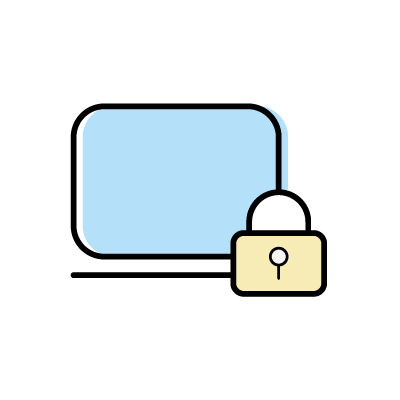 保護されたノートパソコン（鍵とノートパソコン）のアイコンイラスト素材（ライトブルー）