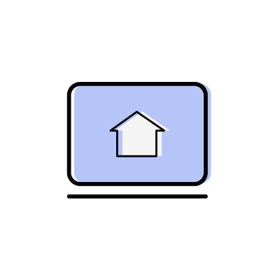 スマートホーム（パソコンと家）のアイコンイラスト素材（ブルー）