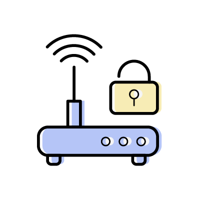 保護されたWiFiネットワーク（鍵とブルーのルーター）のアイコンイラスト素材