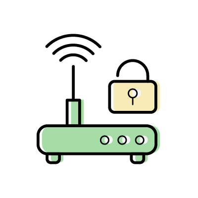 保護されたWiFiネットワーク（鍵とグリーンのルーター）のアイコンイラスト素材