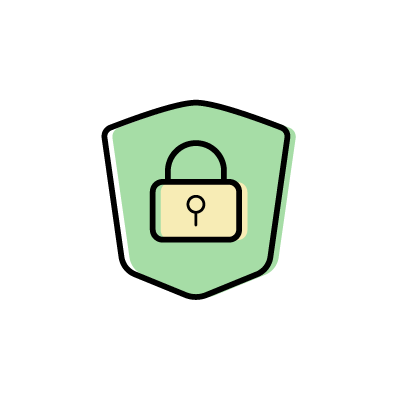 セキュリティ保護（鍵が描かれたグリーンの盾）のアイコンイラスト素材
