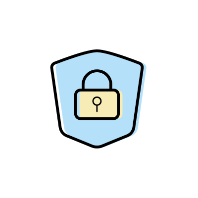 セキュリティ保護（鍵が描かれたライトブルーの盾）のアイコンイラスト素材