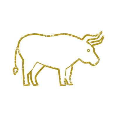 金色のインクで描いた横向きの牛（丑年）のアイコンイラスト素材