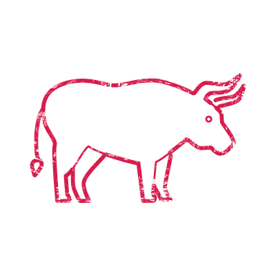 赤いインクで描いた横向きの牛（丑年）のアイコンイラスト素材