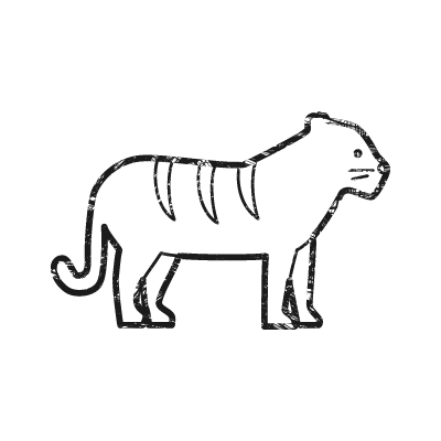 黒いインクで描いた横向きの虎（寅年）のアイコンイラスト素材