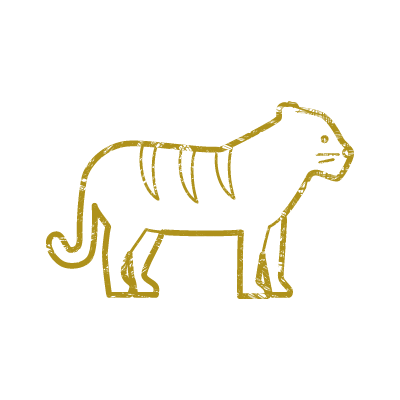 金色のインクで描いた横向きの虎（寅年）のアイコンイラスト素材