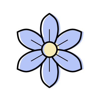 先の尖った６枚の花びらを持つ青い花のアイコンイラスト素材