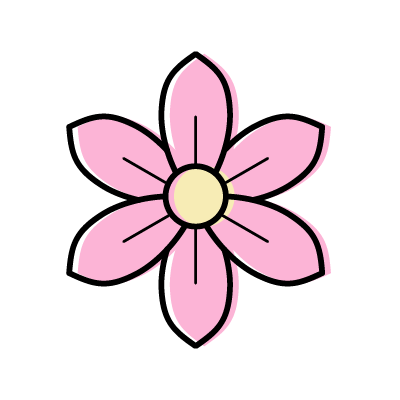 先の尖った６枚の花びらを持つピンク色の花のアイコンイラスト素材