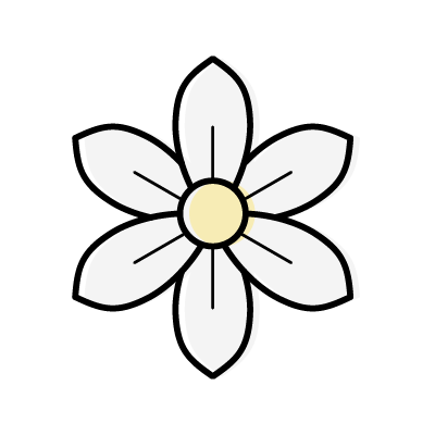 先の尖った６枚の花びらを持つ白い花のアイコンイラスト素材