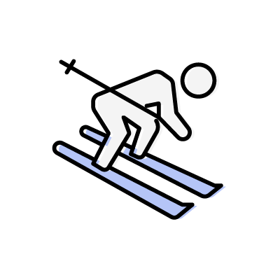 スキーを使って斜面を滑走する人物のアイコンイラスト素材（ブルー）
