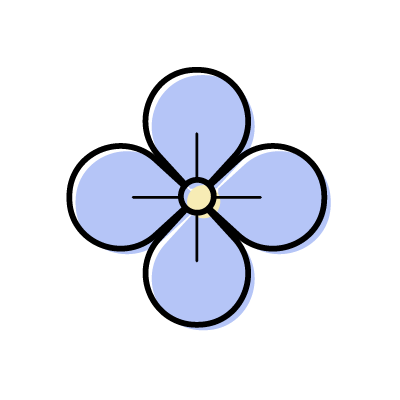 丸い小さな花びらを４枚つけた青い花のアイコンイラスト素材