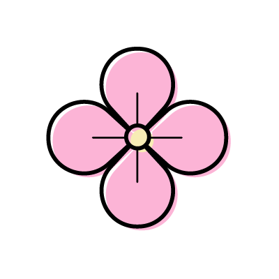 丸い小さな花びらを４枚つけたピンク色の花のアイコンイラスト素材