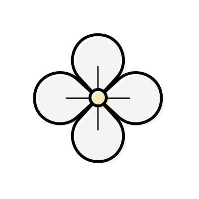 丸い小さな花びらを４枚つけた白い花のアイコンイラスト素材