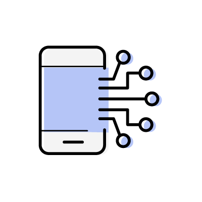 スマートフォンの技術革新のアイコンイラスト素材（ブルー）