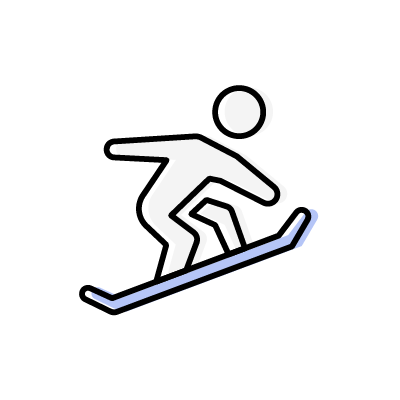 スノーボードを楽しんでいる人のアイコンイラスト（ブルー）