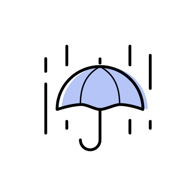 雨の日（雨と青い傘）のアイコンイラスト素材