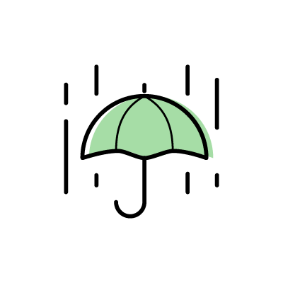 雨の日（雨と緑色の傘）のアイコンイラスト素材