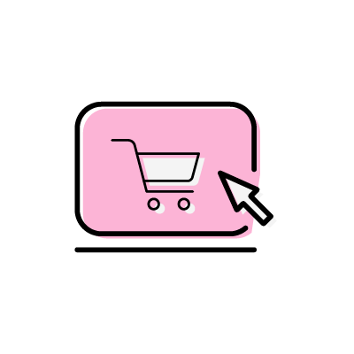 オンラインショッピング（パソコン）のアイコンイラスト素材（ピンク）