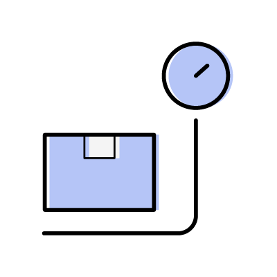 宅急便の重さを測っている様子のアイコンイラスト素材（ブルー）