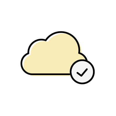 クラウド側のデータ処理が完了した様子のアイコンイラスト素材（イエロー）