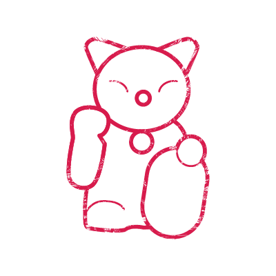 赤インクで描いた招き猫のアイコンイラスト素材