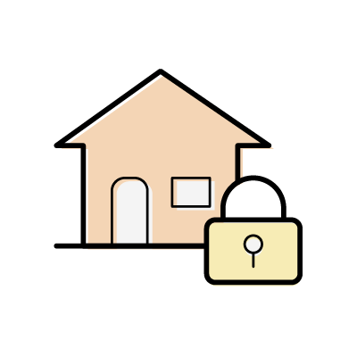 スマートロックが設置された住宅のアイコンイラスト素材（オレンジ）