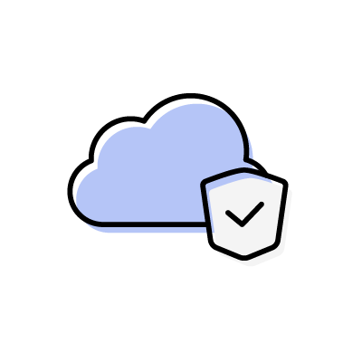 セキュリティが担保されたクラウドサービスのアイコンイラスト素材（ブルー）