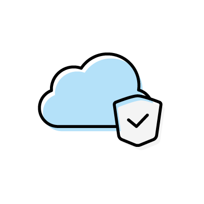 セキュリティが担保されたクラウドサービスのアイコンイラスト素材（ライトブルー）