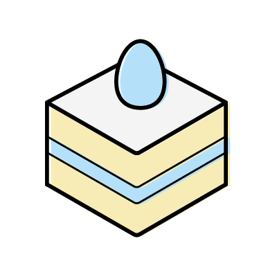 四角形のショートケーキのアイコンイラスト素材（ライトブルー）